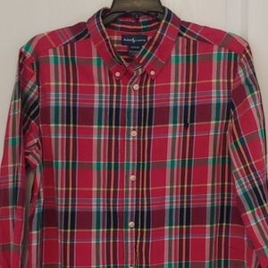 Ralph Lauren  Boys Raspberry Plaid Button Down Shirt. XL 18-20